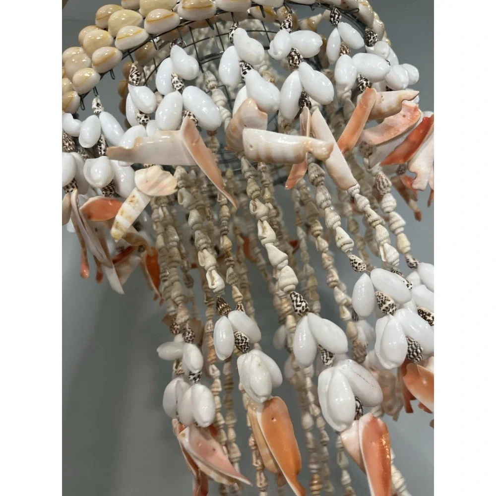 Vtg Boho Seashell Chandelier Coastal Tiered Home Decor Beach